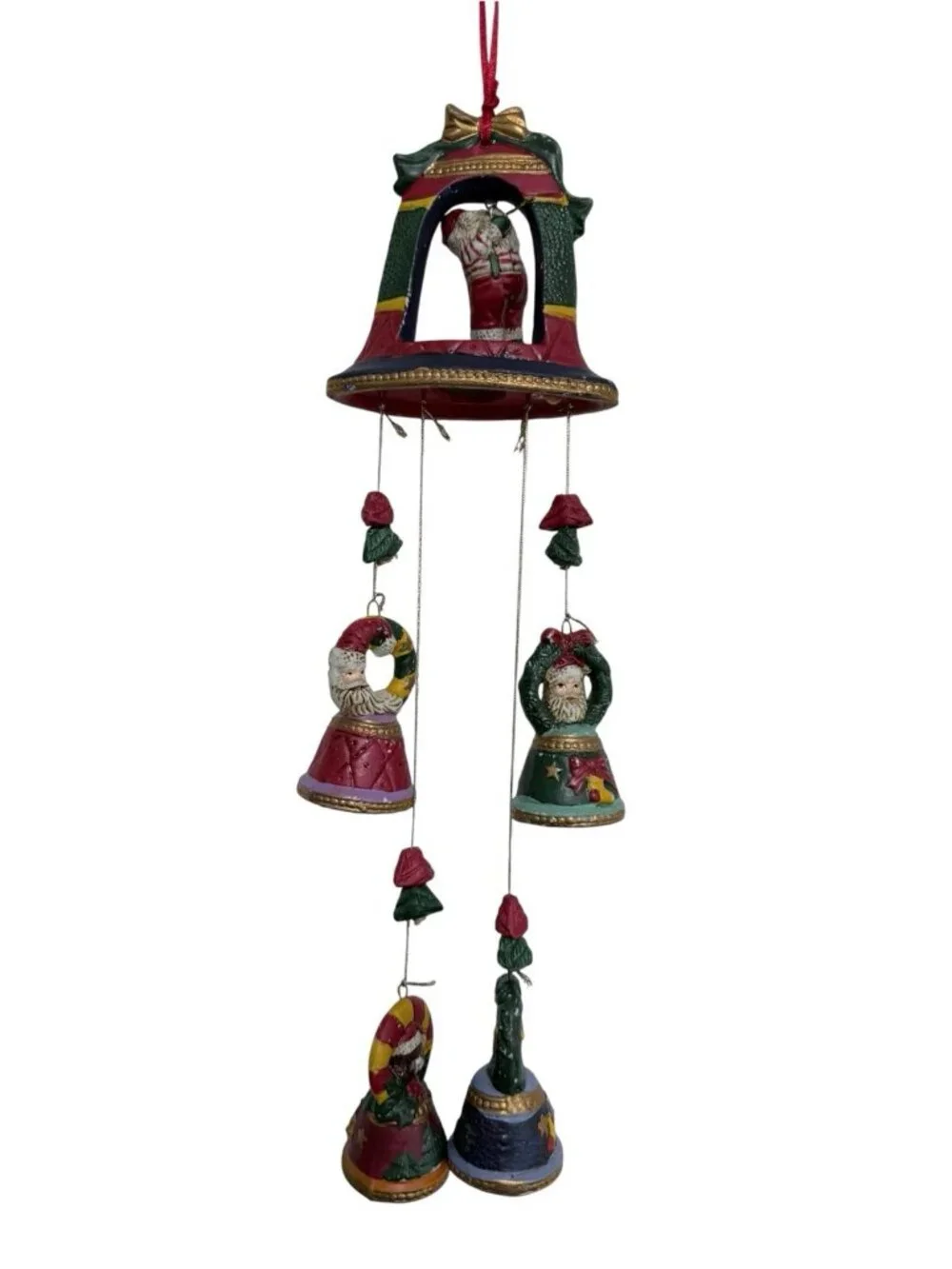 Ceramic Santa Claus Christmas Hanging Chimes Decoration Painted Multicolor 14
